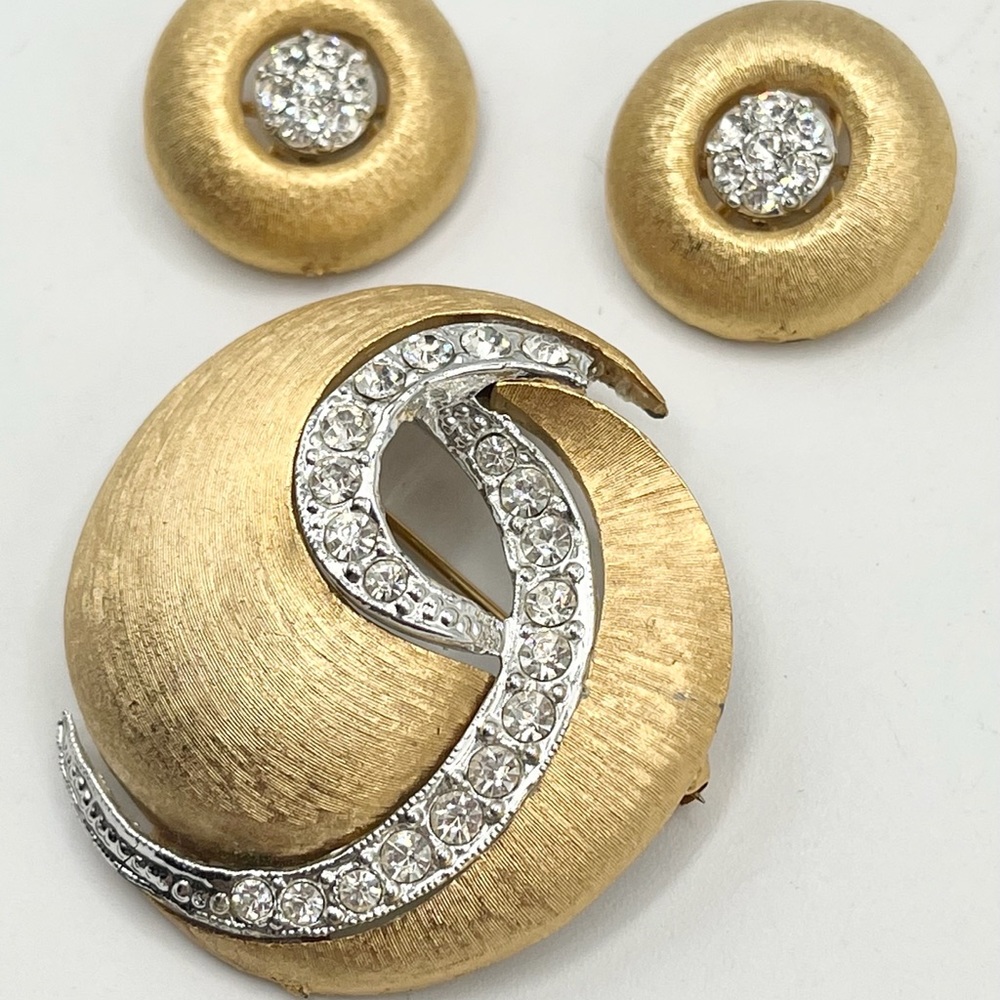 Vintage JJ Joanette Two Tone Brooch Pin & Earring Set - Picture 4 of 5